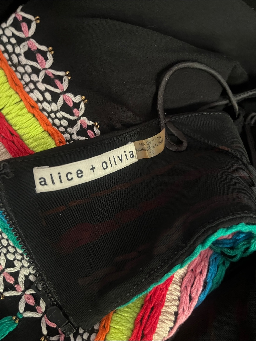 Alice + Olivia Black Mini Dress Rainbow Multicolor Embroidered Cut Out Sexy - Picture 3 of 4